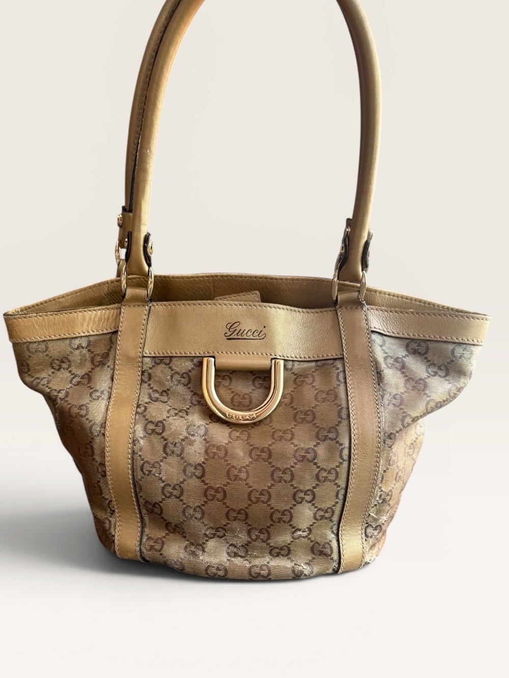 Gucci Crystal GG Abbey D-Ring Leather Tote Bag Made In Italy 211988 - 204991
